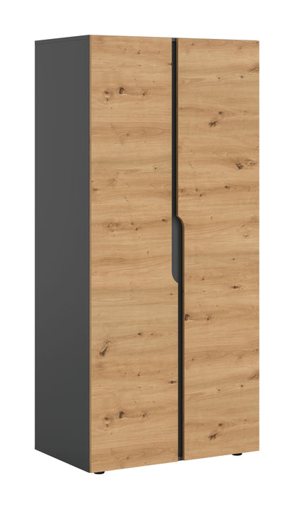 Armoire 2 portes ANGA (L/H/P : env. 80/180/51 cm) en anthracite/imitation chêne Artisan