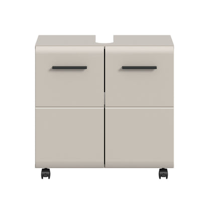 Rolling Washbasin Cabinet ICE (W/H/D: approx. 60/58/30 cm) in Nox Oak finish/matt black