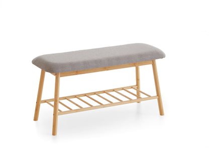 Shoe Bench Skandi with Solid Wood Frame & Grey Upholstered Seat