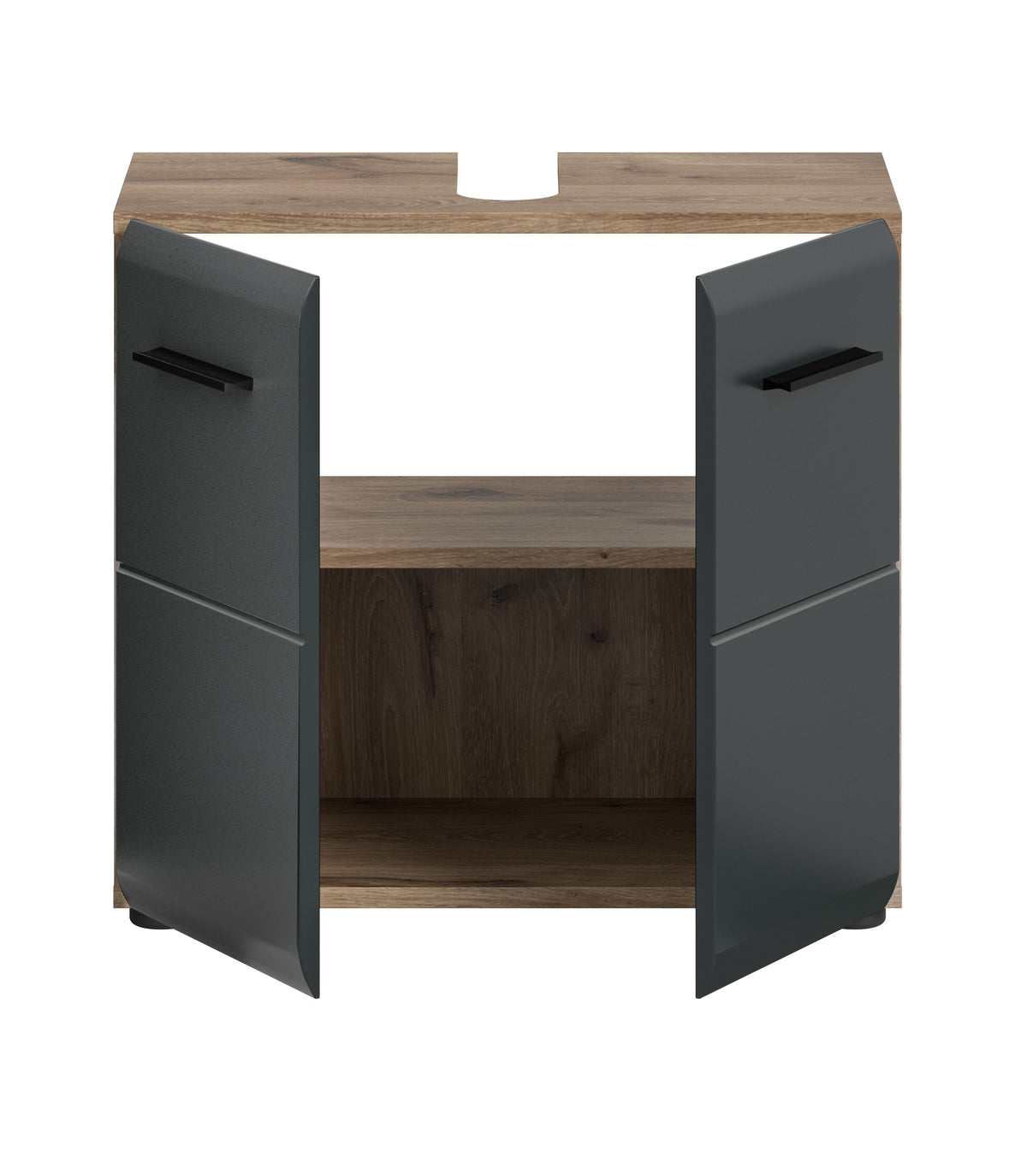 Waschbeckenunterschrank 60 cm, dunkelgrau offen mit Innenfach und Ablage