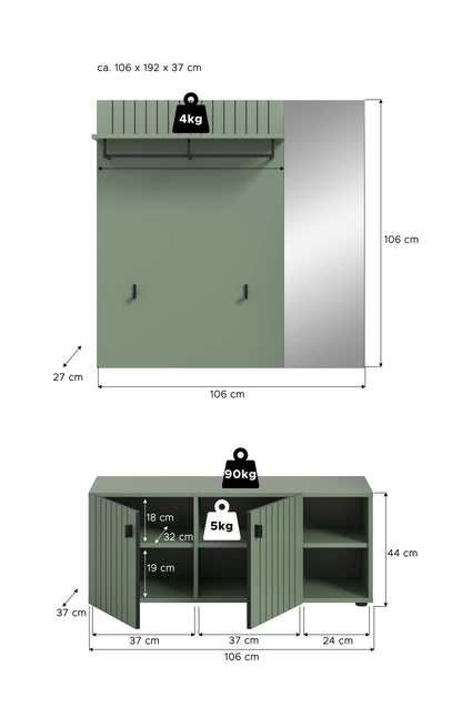 Ensemble de penderie STATION (L/H/P : env. 106/192/37 cm) en vert fumé/vert fumé