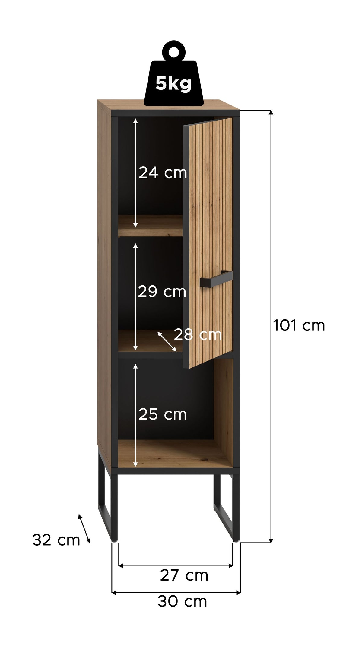Tall cabinet BAGNO (W/H/D: approx. 30/101/32 cm) in Artisan Oak replica/Artisan Oak replica