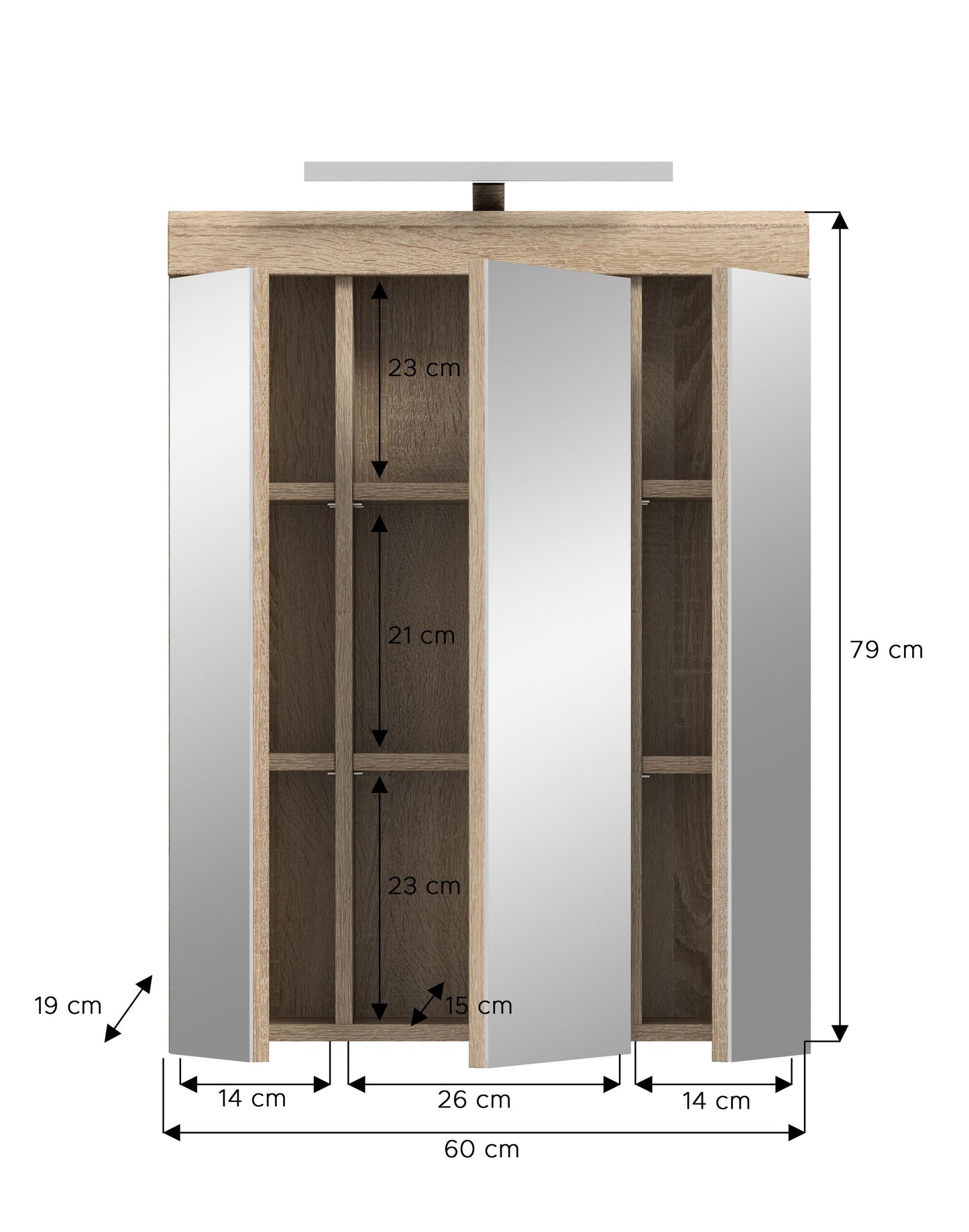 Armoire de toilette avec éclairage SCOUT (L/H/P : env. 60/79/18 cm) en imitation chêne Evoak/verre miroir