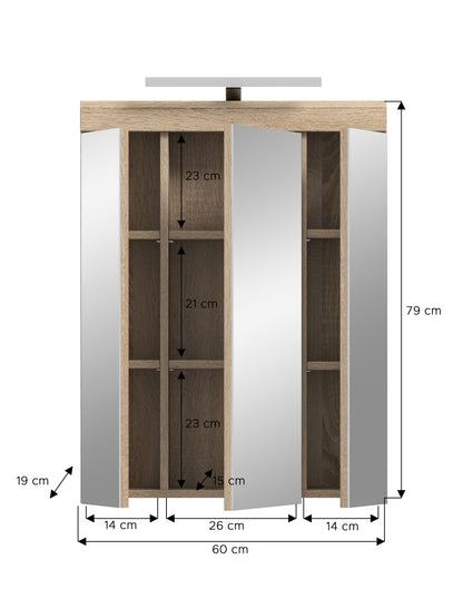 Armoire de toilette avec éclairage SCOUT (L/H/P : env. 60/79/18 cm) en imitation chêne Evoak/verre miroir