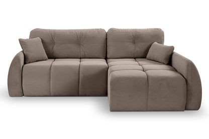 Canapé convertible d'angle Sancho Long – Canapé d'angle tendance en velours côtelé avec fonction couchage