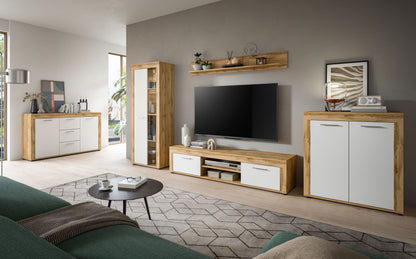 Meuble TV JAM (L/H/P : env. 255/159/40 cm) en imitation chêne Wotan/gris