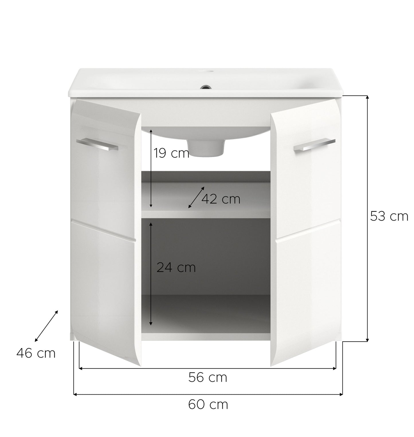 Meuble sous-vasque avec lavabo ICE (L/H/P : env. 60/55/46 cm) imitation chêne Nox/noir mat