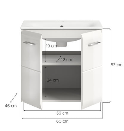 Meuble sous-vasque avec lavabo ICE (L/H/P : env. 60/55/46 cm) imitation chêne Nox/noir mat