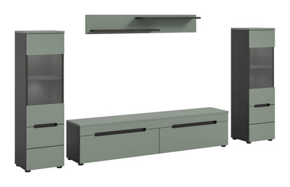 Ensemble mural CANU avec éclairage (L/H/P: env. 272/141/33 cm) en gris basalte/vert fumé