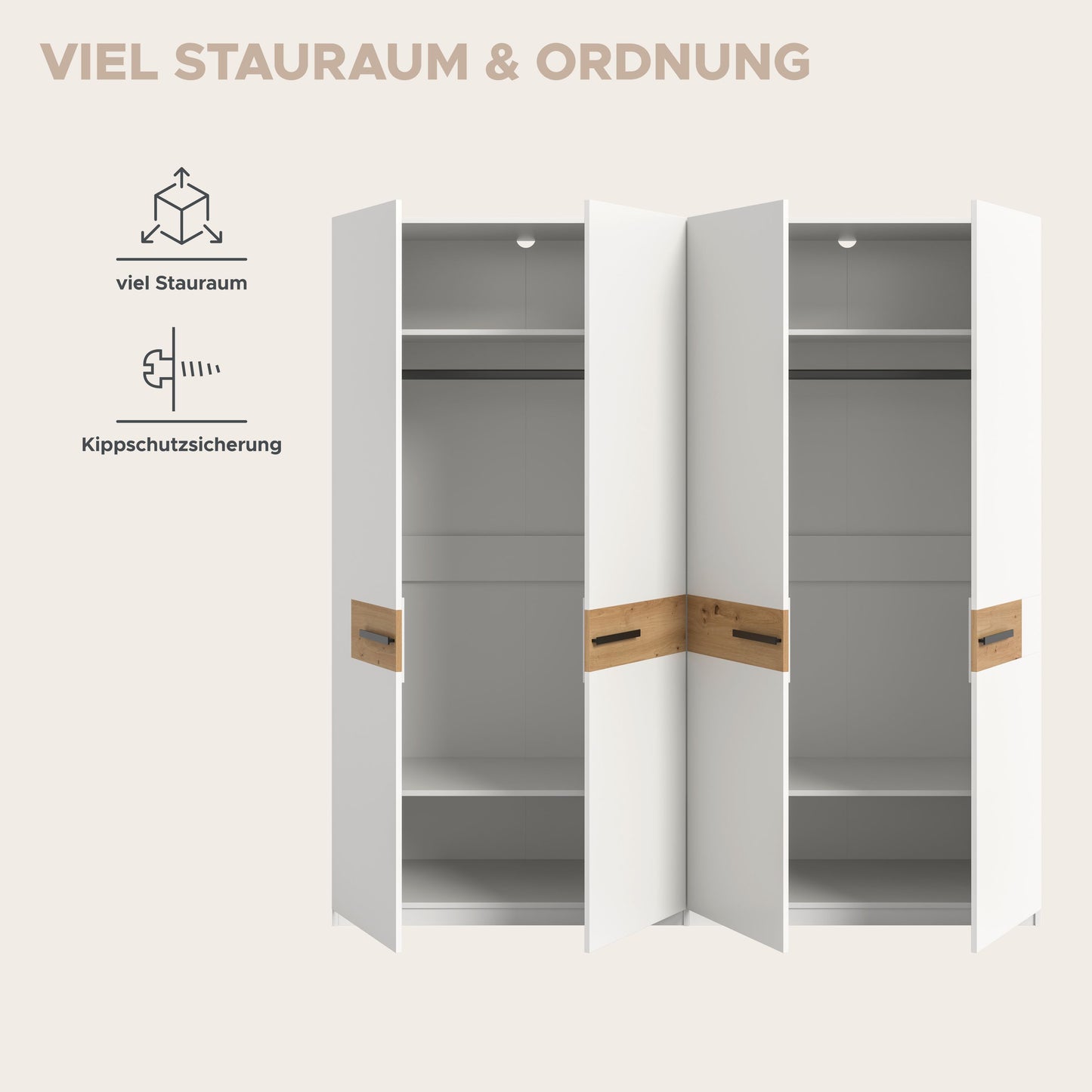 Homes & Jones Schlafzimmerschrank 200 cm breit, Kleiderschrank weiß m. Absetzu.
