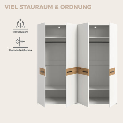 Homes & Jones Schlafzimmerschrank 200 cm breit, Kleiderschrank weiß m. Absetzu.