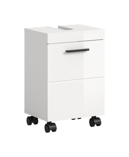 Meuble sous-lavabo à roulettes NOVA (L/H/P : env. 40/58/30 cm) en blanc/blanc brillant