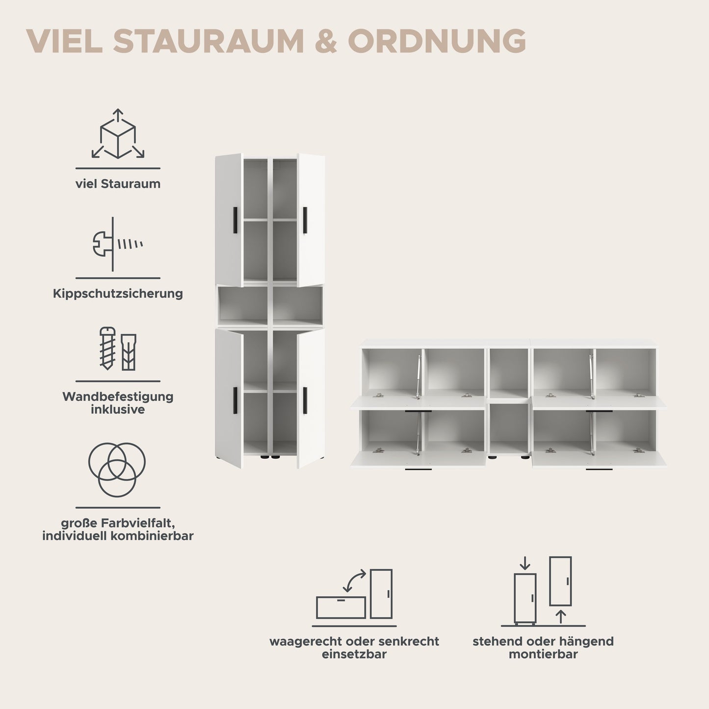 Homes & Jones Wohnwand 4-tlg. TV Möbel Modular Lowboard, Wohnzimmerschrank