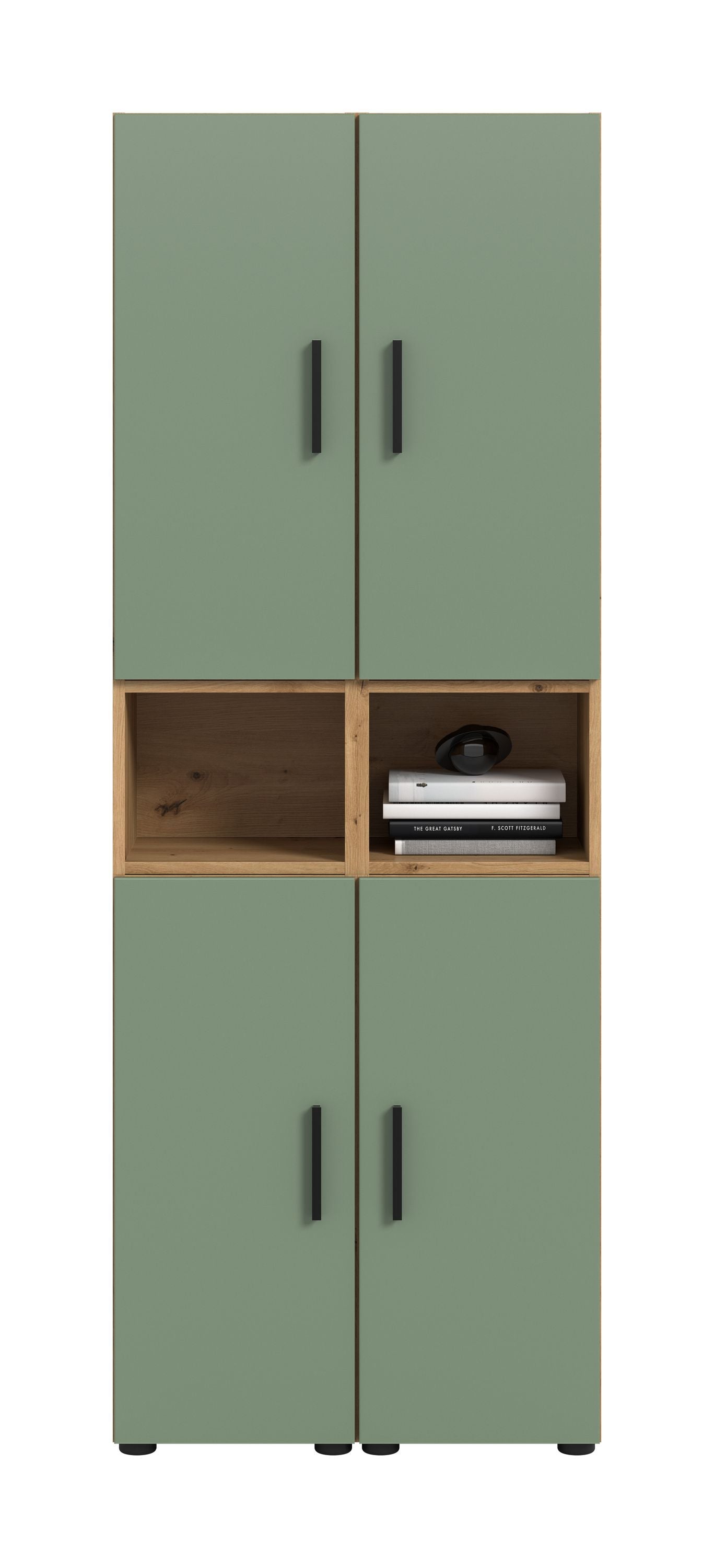 Wall Unit THE ONE (W/H/D: approx. 65/178/34 cm) in Artisan Oak finish/Smoke Green