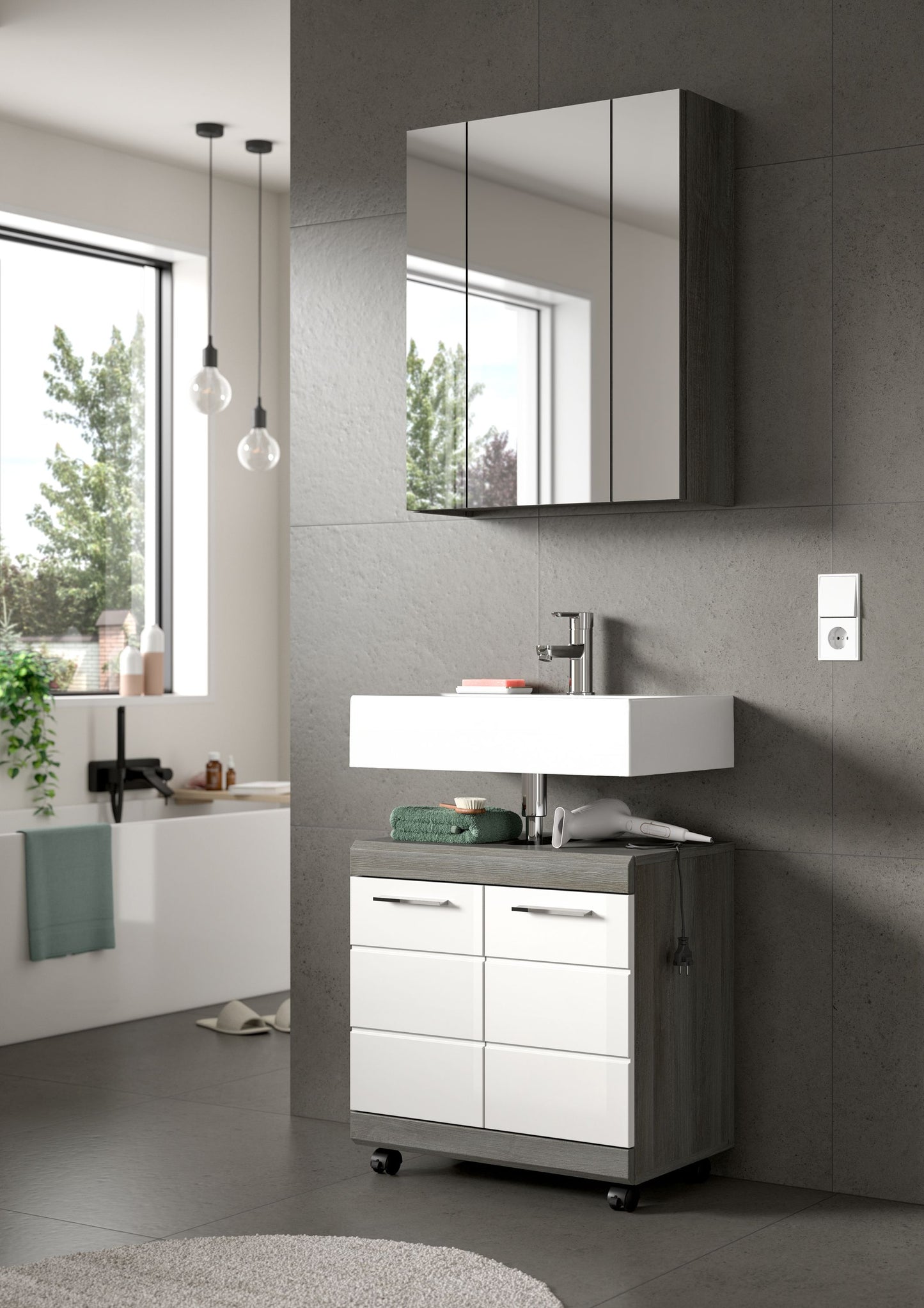 Homes & Jones Waschbeckenunterschrank auf Rollen, Schrank easy to handle