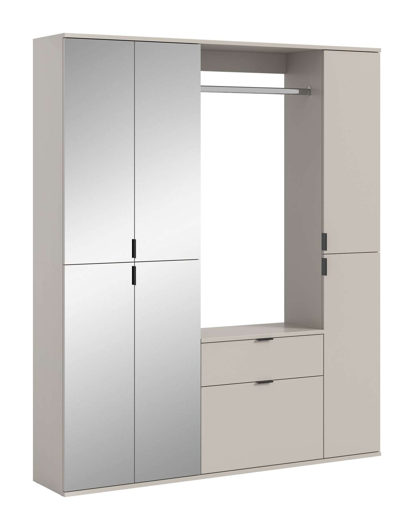 Garderobenschrank mit Kleiderstange und Schubladen, zweifarbige Front in Grau/Weiß