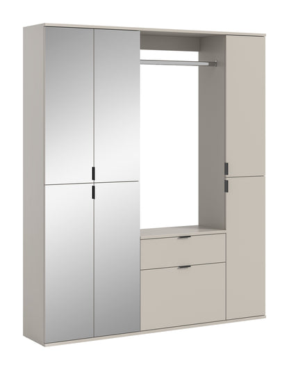 Garderobenschrank mit Kleiderstange und Schubladen, zweifarbige Front in Grau/Weiß