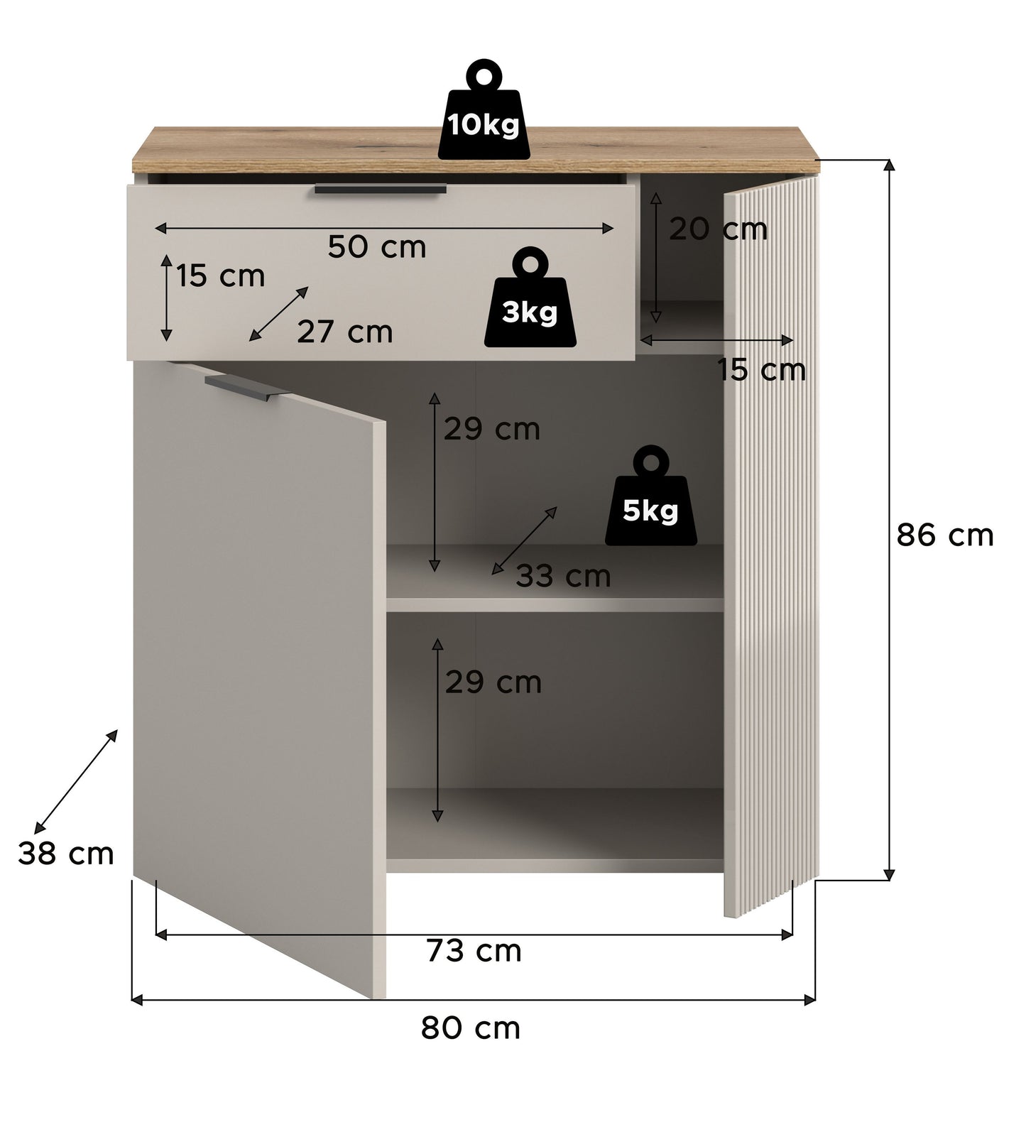 Slide Kommode  (B/H/T: 80x86x38 cm) in Kaschmir