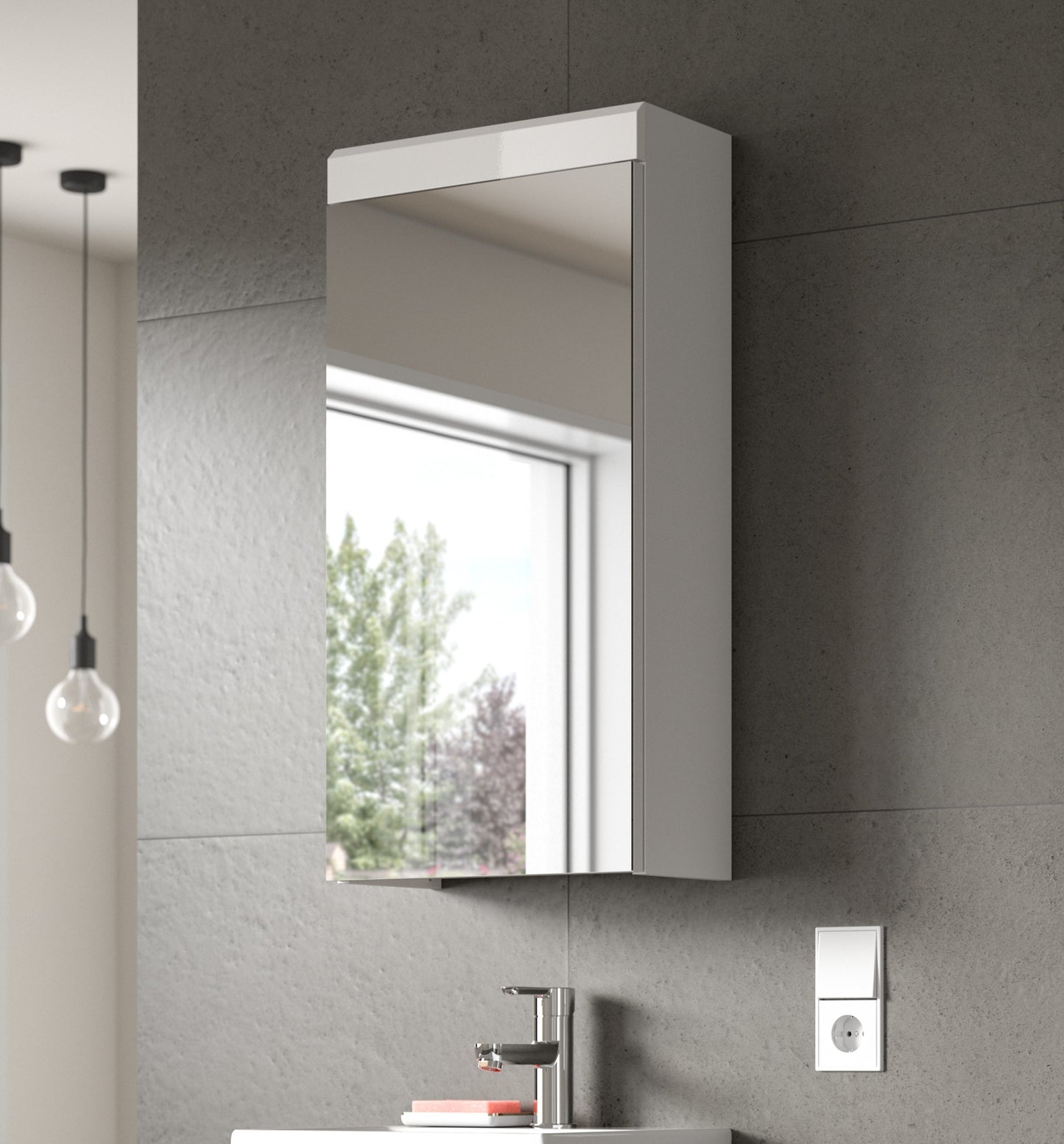Scout Spiegelschrank  (B/H/T: 40x79x18 cm) in Spiegelglas und Weiß
