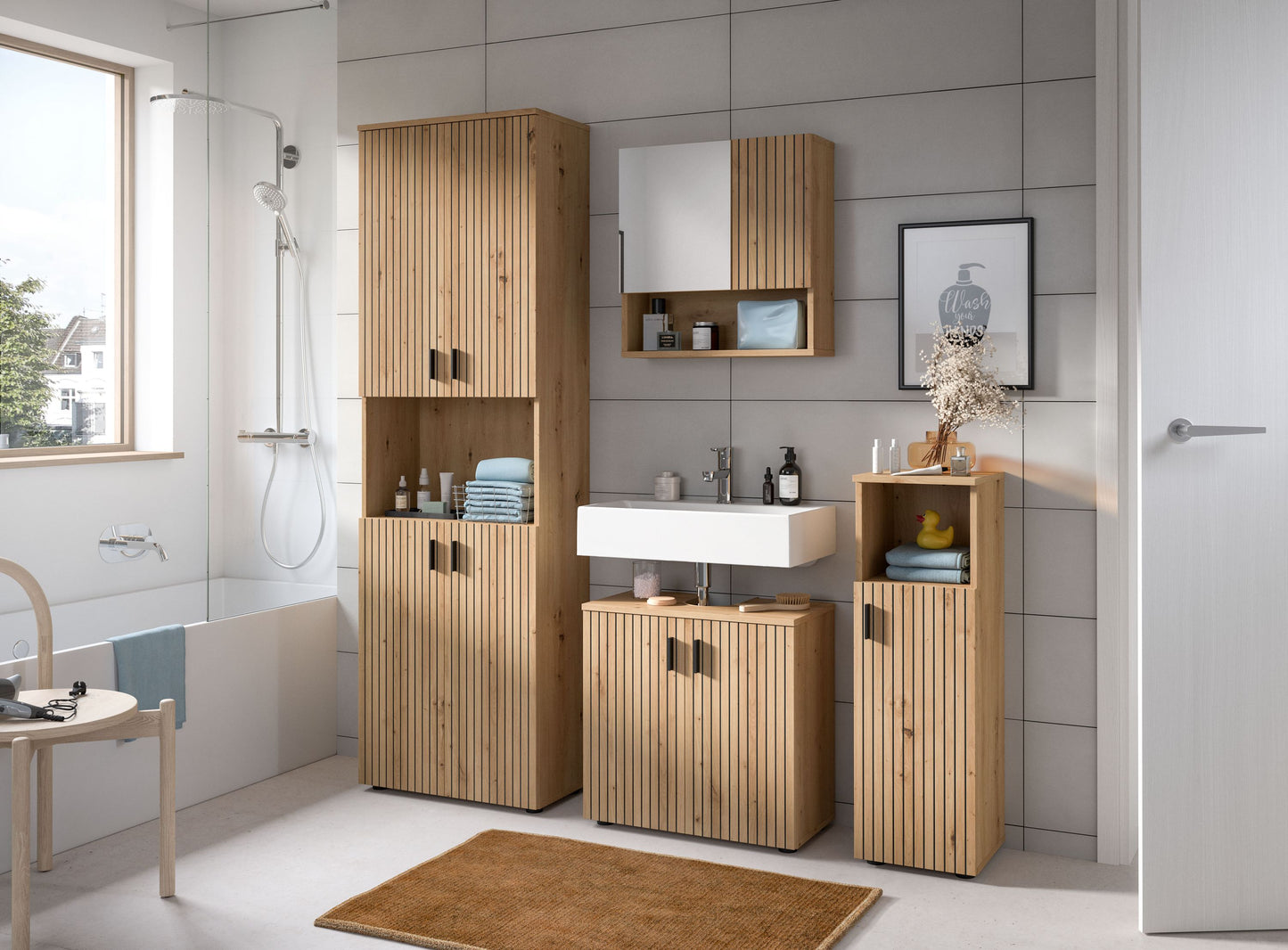 MONE Bathroom Furniture Set (W/H/D: approx. 180/192/30 cm) in Cashmere/Cashmere