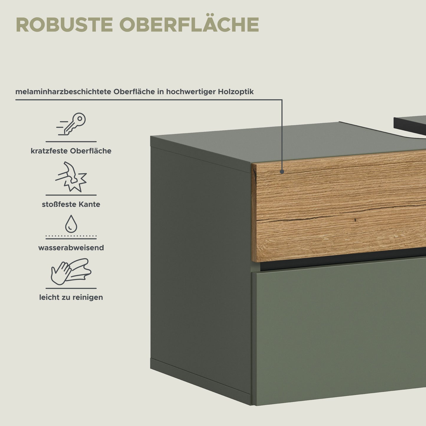 Ensemble de salle de bain avec éclairage AQUA (L/H/P : env. 207/191/35 cm) en vert sauge/vert sauge