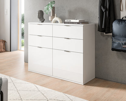 Commode PROJET X (L/H/P : env. 110/85/38 cm) en blanc/blanc brillant