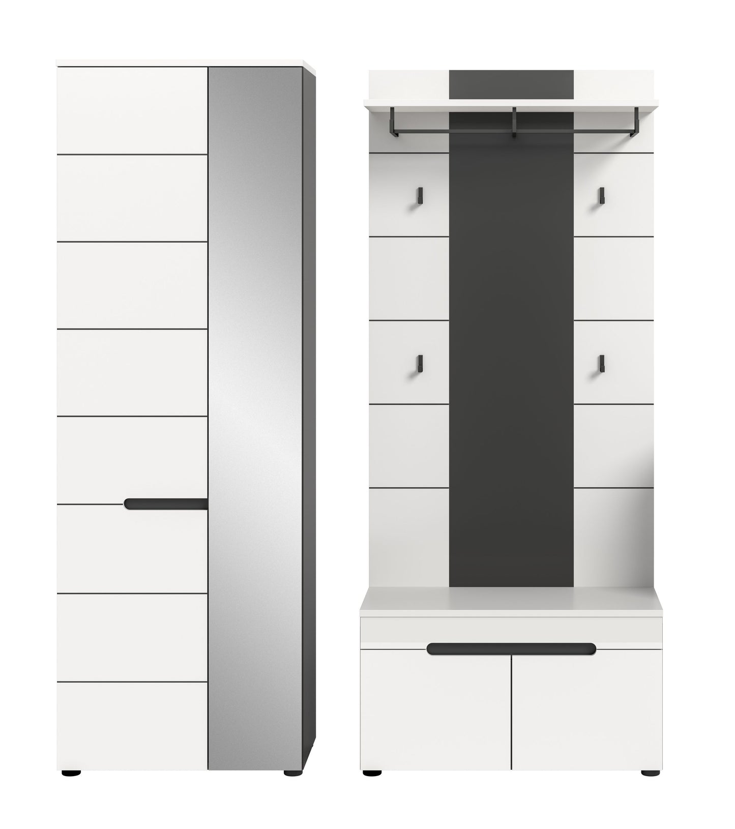 Homes & Jones Garderobenset 3-tlg., 1x Paneel, Sitzbank, Schrank mit Spiegel