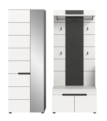Homes & Jones Garderobenset 3-tlg., 1x Paneel, Sitzbank, Schrank mit Spiegel