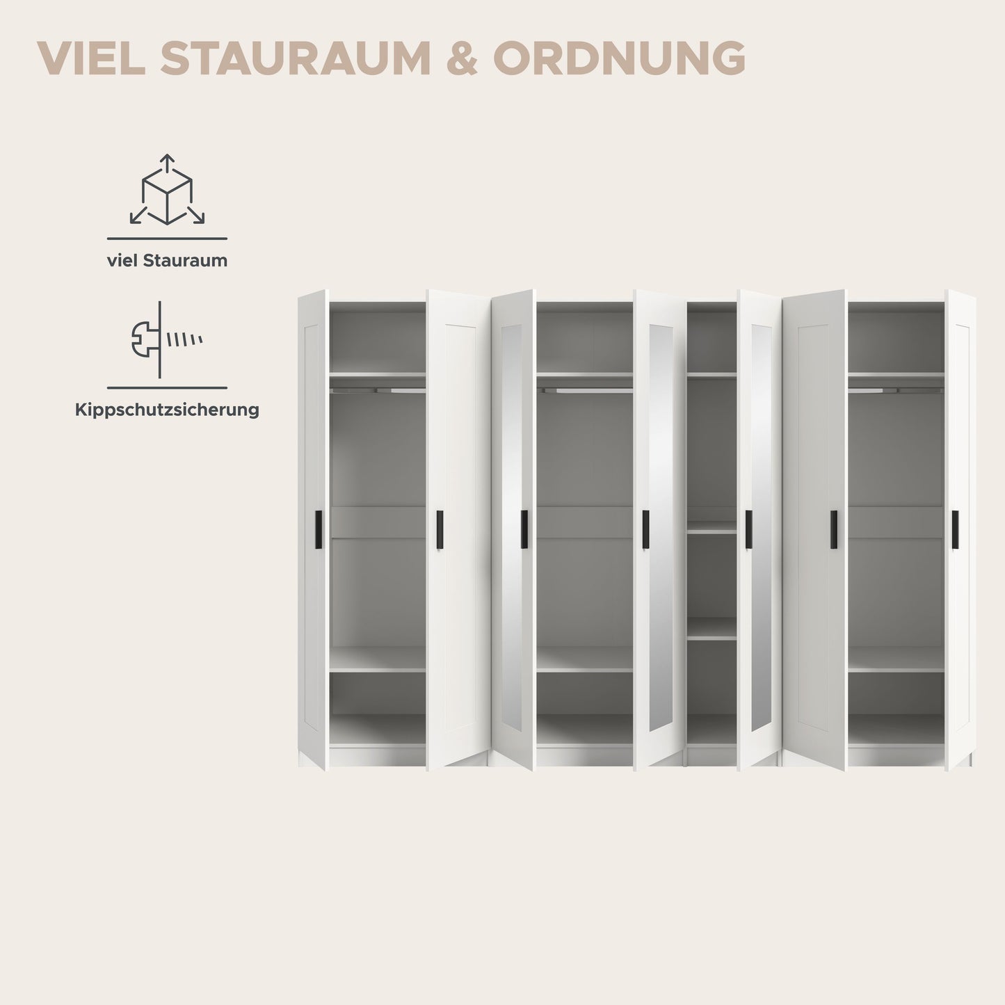 Homes & Jones Kleiderschrank weiß 3-tlg., Schlafzimmerschränke 280 cm breit