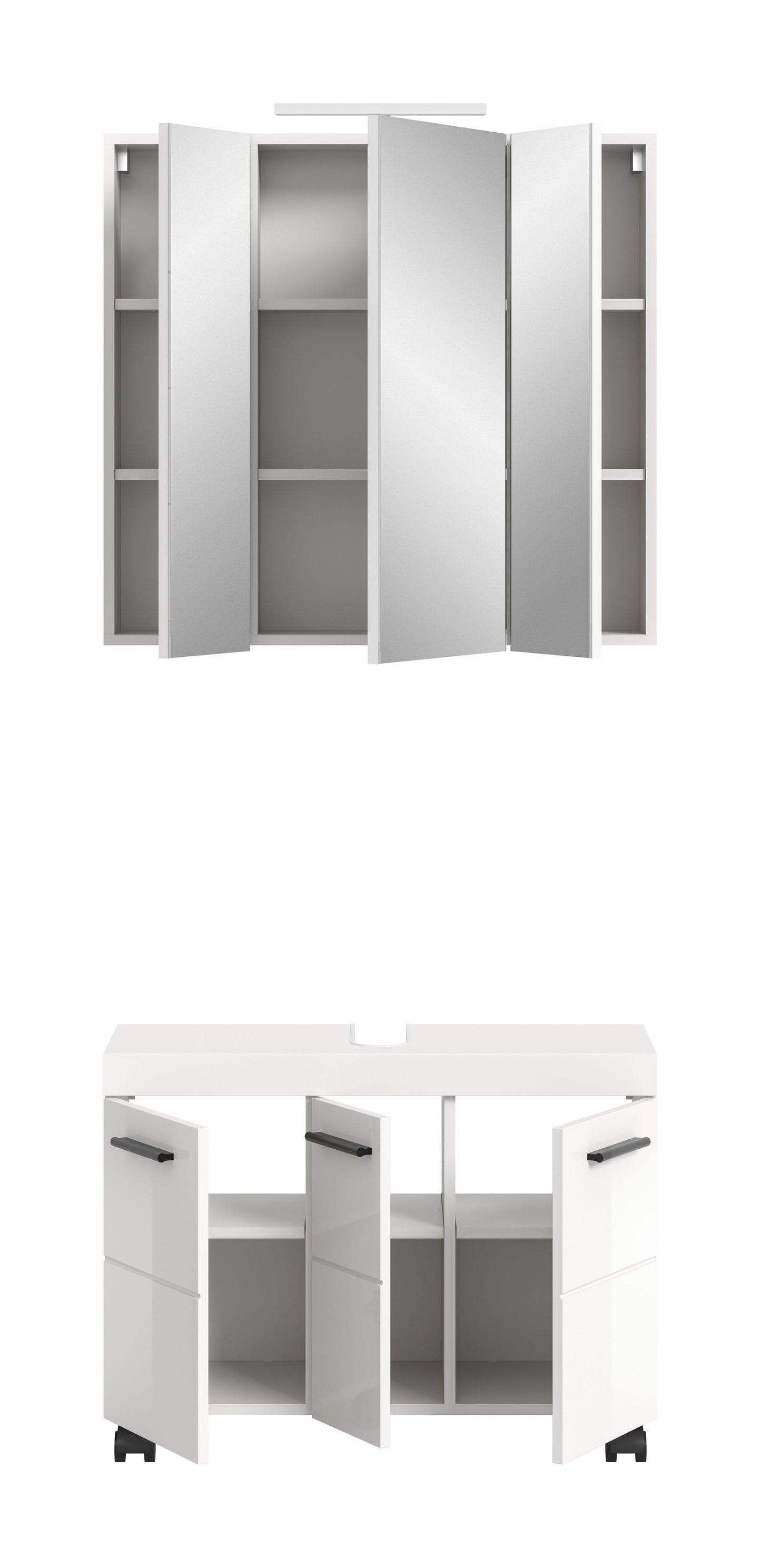 Ensemble de salle de bain avec éclairage NOVA (L/H/P : env. 82/191/30 cm) en blanc/blanc brillant