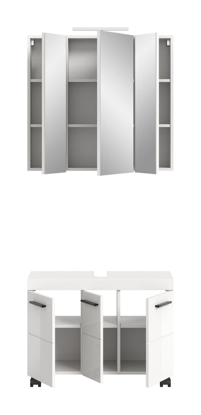 Ensemble de salle de bain avec éclairage NOVA (L/H/P : env. 82/191/30 cm) en blanc/blanc brillant