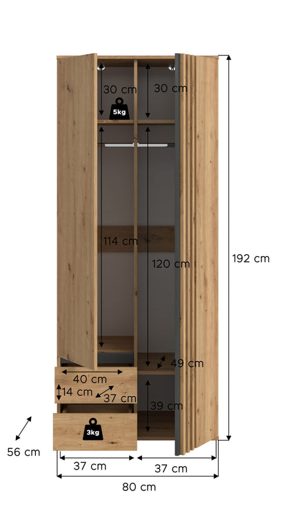Homes & Jones Kleiderschrank 80 cm breit 2-türig, Schlafzimmerschrank