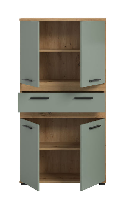 Blake Hochschrank (B/H/T: 70x137x31 cm) in Salbei und Artisan Eiche Nachbildung