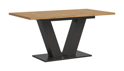 Esstisch mit Holzplatte und schwarzem V-X-Gestell, freistehend, rechteckige Form