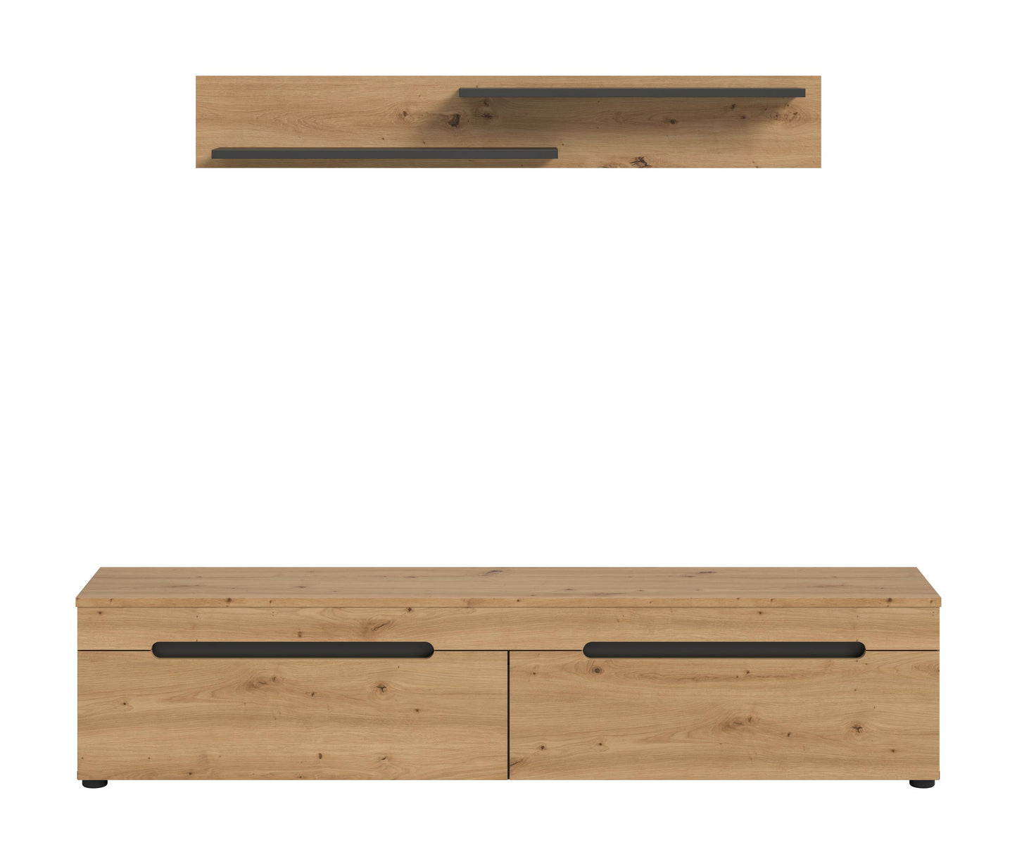 Meuble bas avec étagère murale CANU (L/H/P : env. 170/38/33 cm) en gris basalte/vert fumée