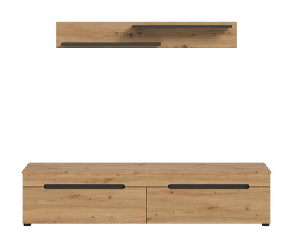 Meuble bas avec étagère murale CANU (L/H/P : env. 170/38/33 cm) en gris basalte/vert fumée