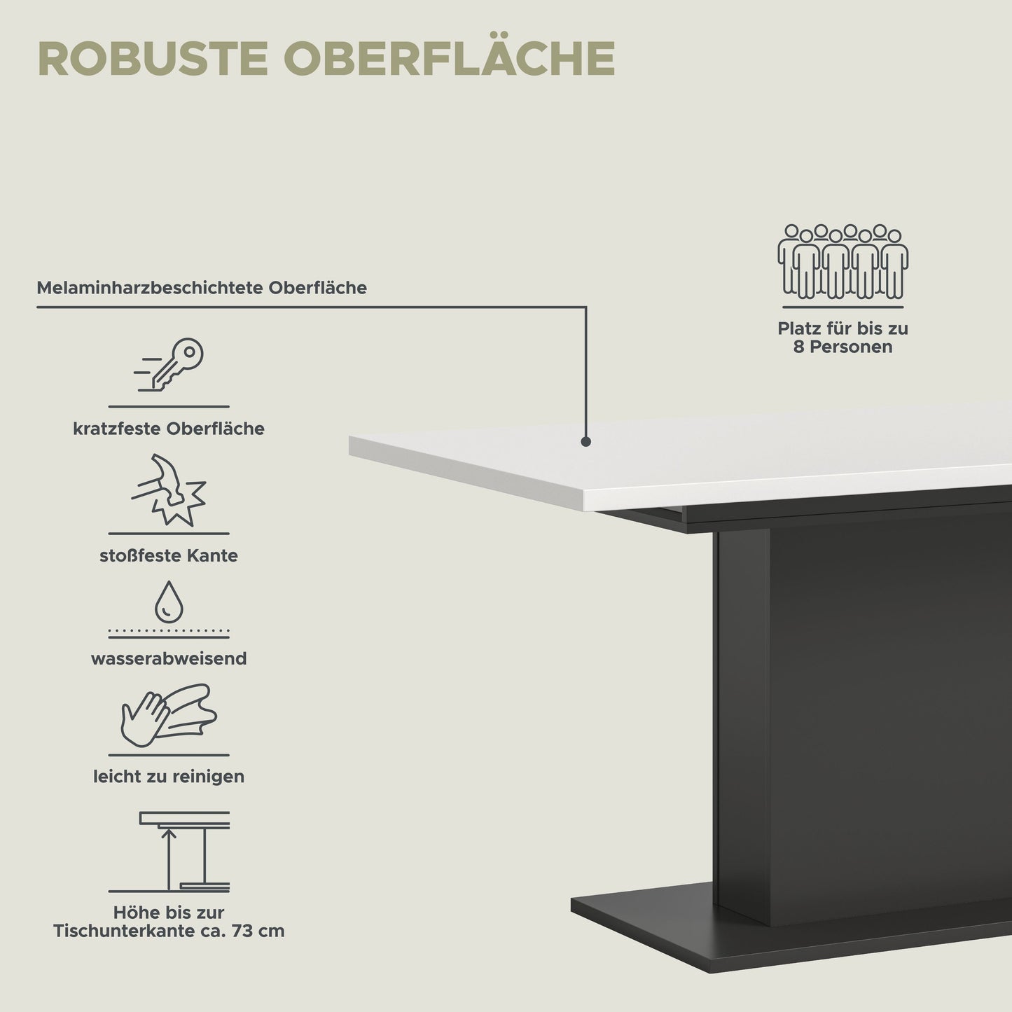 Homes & Jones Esstisch 150x76x90 cm, Esszimmertisch-Tisch mit Säulen Gestell