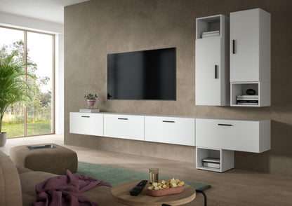 Meuble TV mural THE ONE (L/H/P : env. 300/178/34 cm) en imitation chêne Artisan/vert fumé