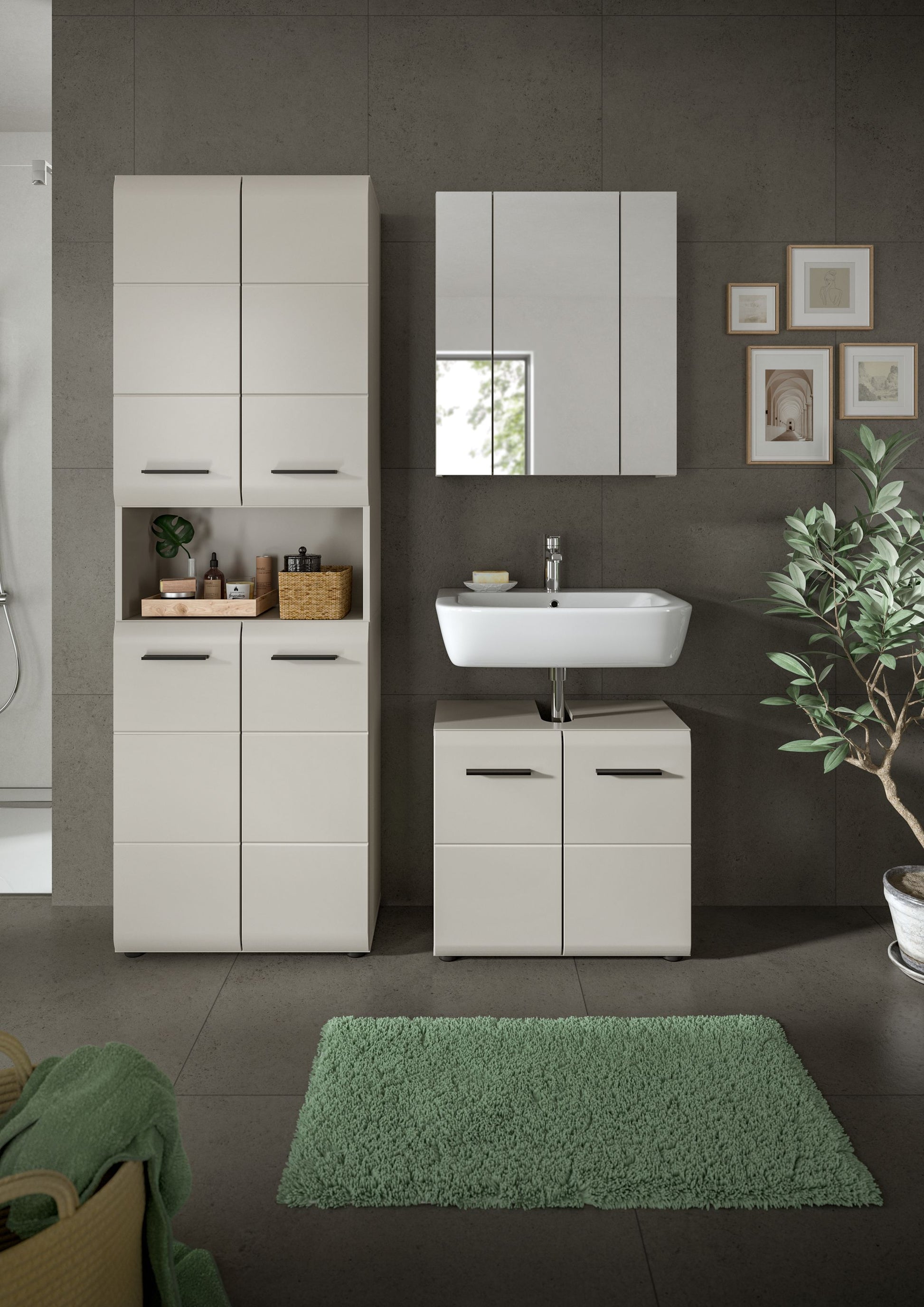 Homes & Jones Badmöbel-Set, 3-teilig: Hochschrank und Waschtischunterschrank in Weiß