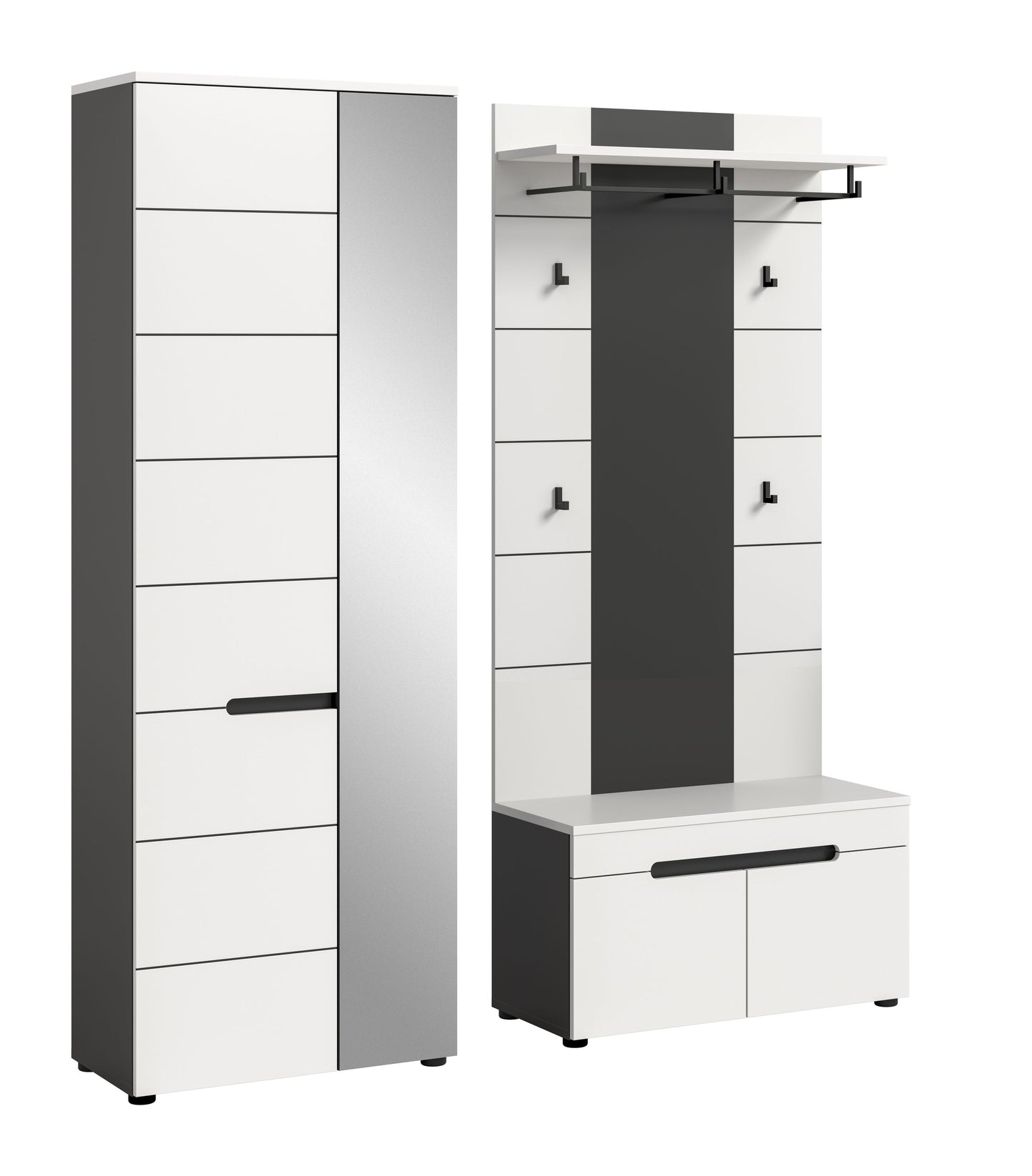 Homes & Jones Garderobenset 3-tlg., 1x Paneel, Sitzbank, Schrank mit Spiegel