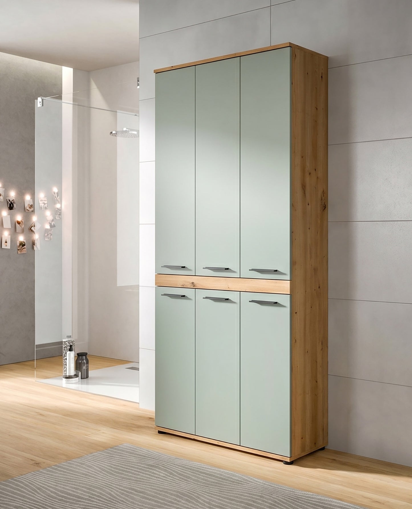 Blake Hochschrank (B/H/T: 90x191x31 cm) in Salbei und Artisan Eiche Nachbildung
