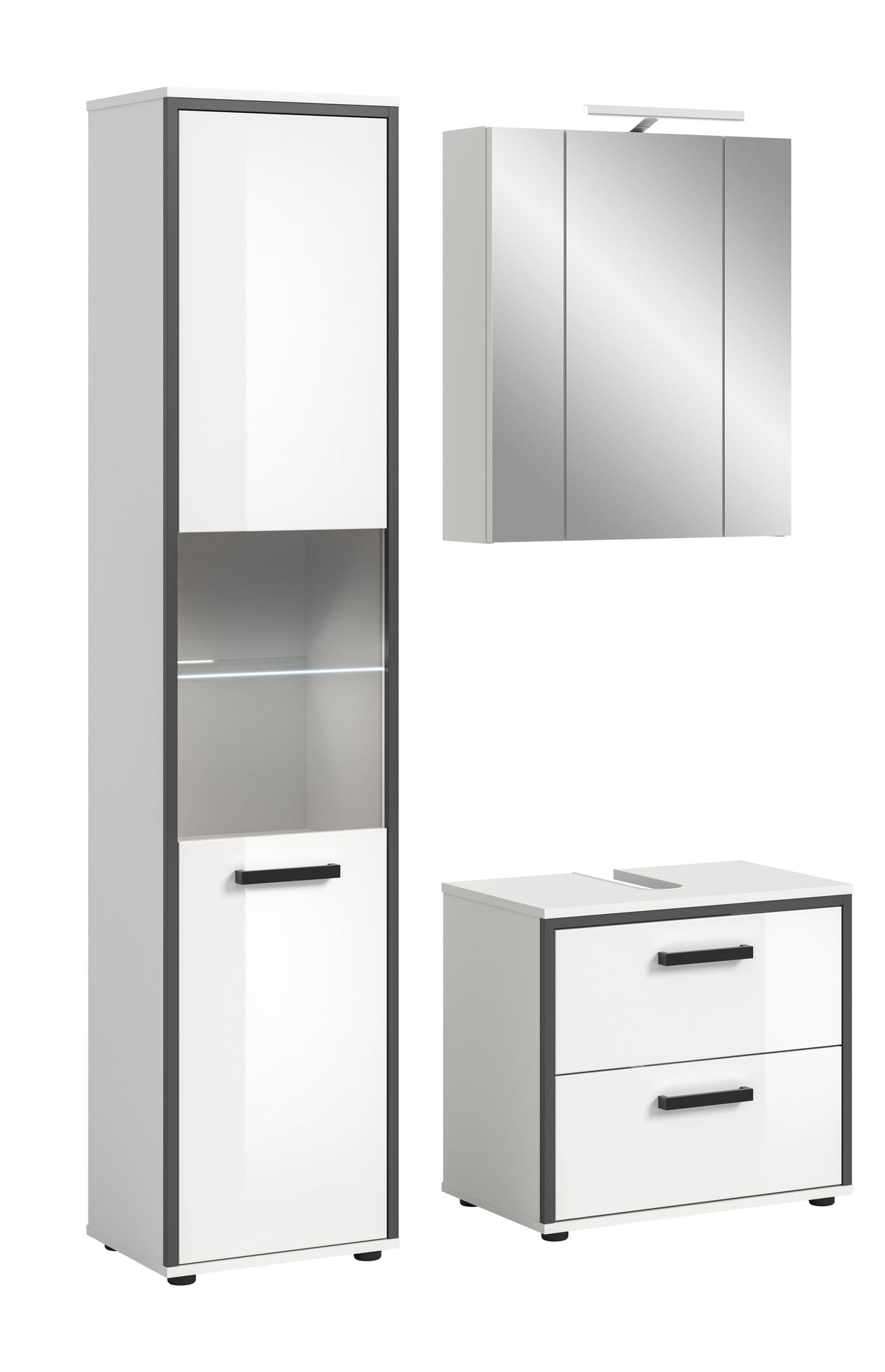 Bathroom set incl. lighting KOJAK (W/H/D: approx. 115/188/37 cm) in white/white high-gloss