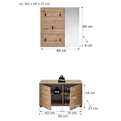 Keno Garderobenkombination (B/H/T: 80x191x37 cm) in Artisan Eiche Nachbildung