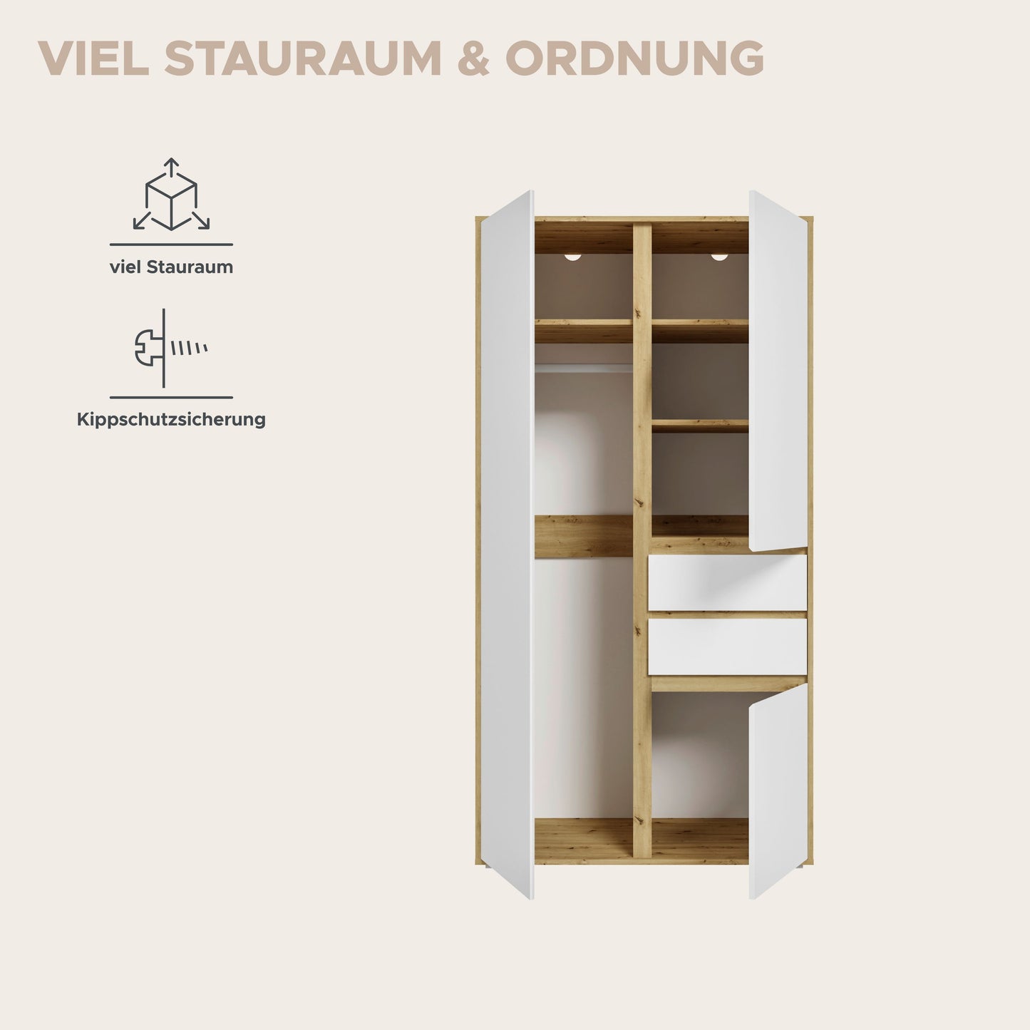 Homes & Jones Kleiderschrank 100 cm, Jugendzimmerschrank mit Schubladen