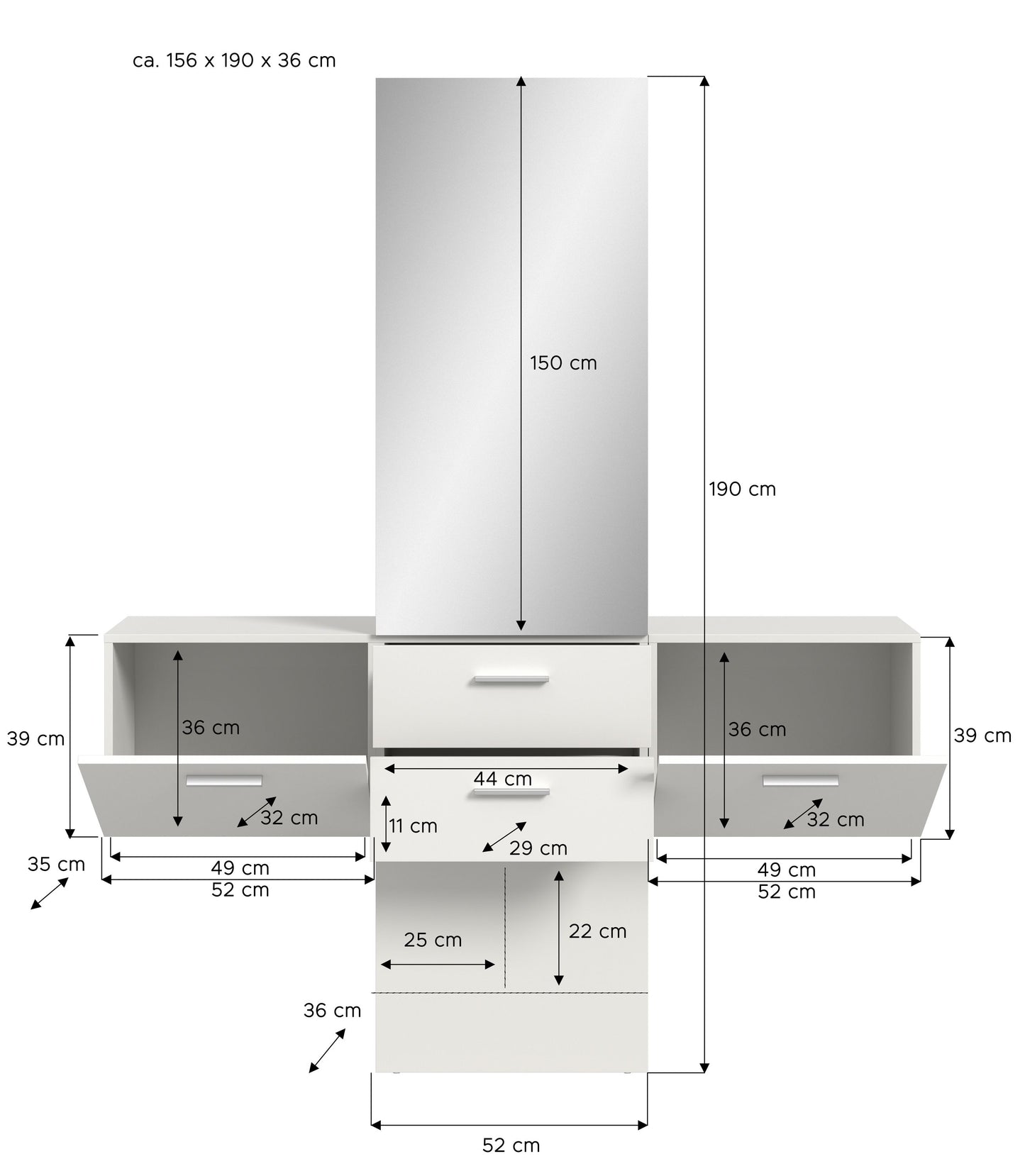 Ensemble de penderie VAGA (L/H/P : env. 156/190/36 cm) en blanc/blanc