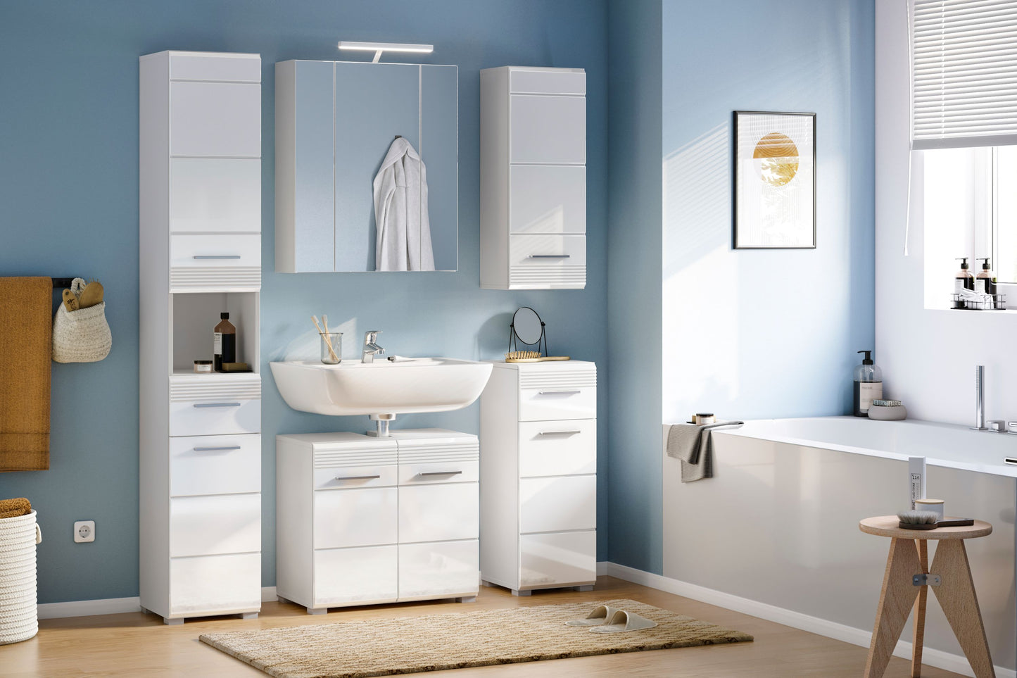 Armoire de toilette avec éclairage LINUS (L/H/P : env. 60/71/19 cm) en noir/verre miroir