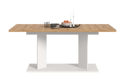 Table de salle à manger GUSTAV (L/H/P : env. 220/76/100 cm) en blanc/imitation chêne Artisan