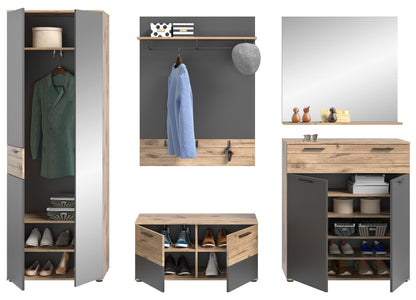 Garderoben-Set mit Kleiderschrank, Garderobenwand mit Kleiderstange und Schuhfächern