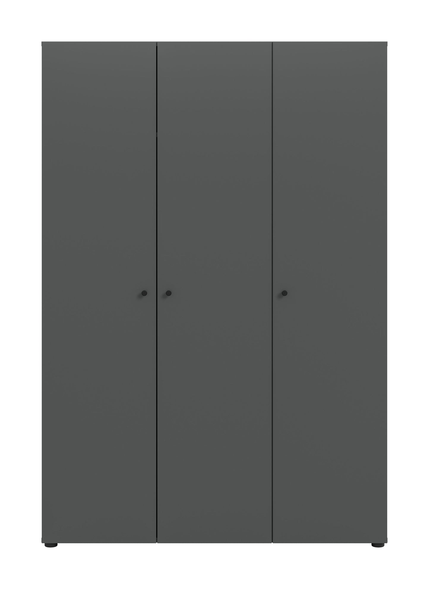 Kleiderschrank in Anthrazit mit drei Türen und schlanken Rahmenstreifen, Griffmulden