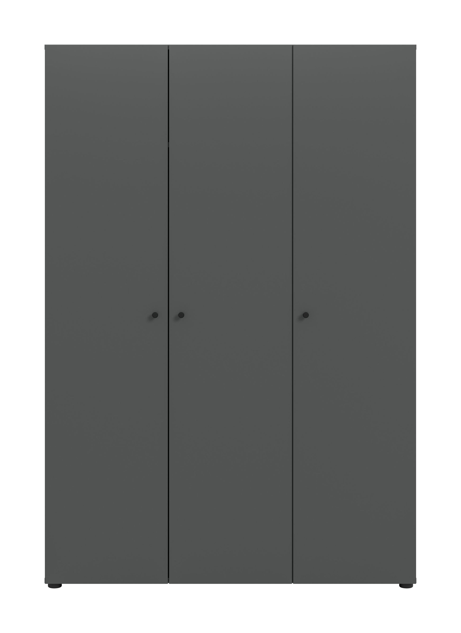 Kleiderschrank in Anthrazit mit drei Türen und schlanken Rahmenstreifen, Griffmulden